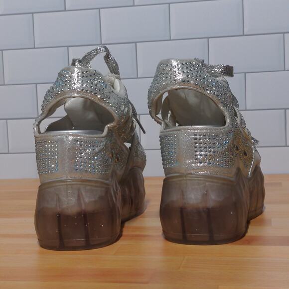 Anthony Wang Platform Sandals Silver Cutout Bedazzled Wedge Y2K 35 (US 4-4.5) - Picture 6 of 14